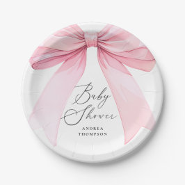 Plato De Papel Elegante Chica Baby Shower de Coquette Bow rosa