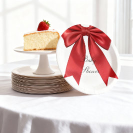 Plato De Papel Elegante Chica Baby Shower de Coquette Bow rosa