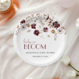 Plato De Papel Elegante Chica Burgundy Wildflowers Baby Shower