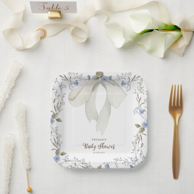 Plato De Papel Elegante Chica Coquette Bow Baby Shower (Boda)