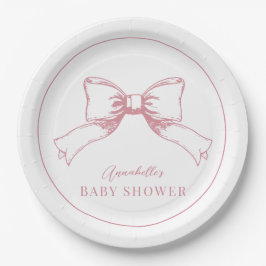 Plato De Papel Elegante Chica de Bow Rosa Baby Shower