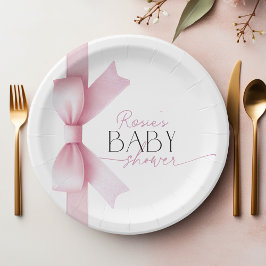 Plato De Papel Elegante Chica de Coquette Bow Rosado Baby Shower