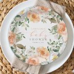Plato De Papel Elegante Chica de Floral Bebé de Peach Floral<br><div class="desc">Las placas de papel Baby Shower de Peach Baby In Bloom Chica cuentan con hermosas flores y vegetación florales de durazno y color melocotón,  además de caligrafía moderna.</div>