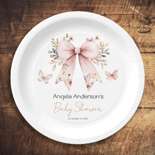 Plato De Papel Elegante Chica Floral Rosa Bow Baby Shower