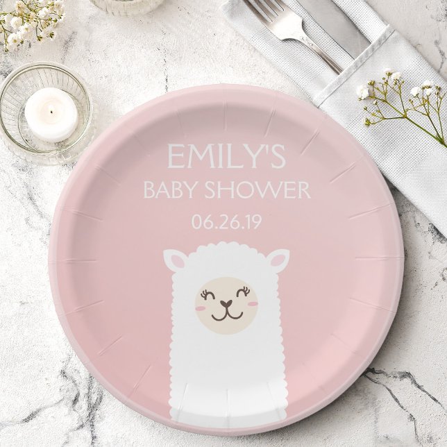 Plato De Papel Elegante Chica rosado Baby Shower Cute Kawaii Llam (Subido por el creador)