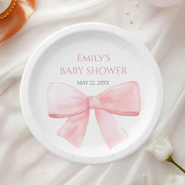 Plato De Papel Elegante Chica Rubor Pink Pastel Bow Baby Shower