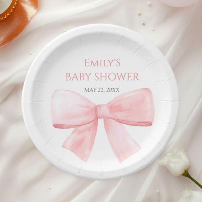 Plato De Papel Elegante Chica Rubor Pink Pastel Bow Baby Shower (Subido por el creador)