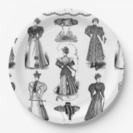 Plato De Papel Elegante Chicas Vintage Placa Fiesta en blanco y n