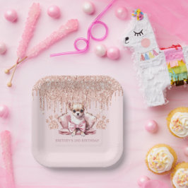 Plato De Papel Elegante Chihuahua con fiesta de cumpleaños Purpur