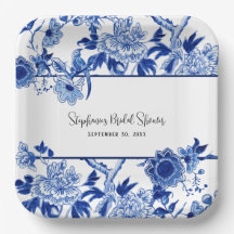 Elegante Chinoiserie Floral Blue and White Bridal