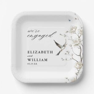 Plato De Papel Elegante Chinoiserie Floral Garden Engagement Part