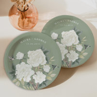 Elegante Chinoiserie Sage Green Floral Bird Boda