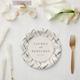 Plato De Papel Elegante Círculo de Pincelada Beige