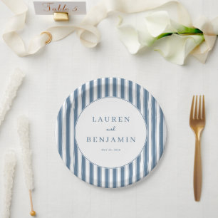 Plato De Papel Elegante Círculo Estriado de Azul Marino