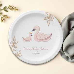 Plato De Papel Elegante cisne rosa con Baby Shower para bebé