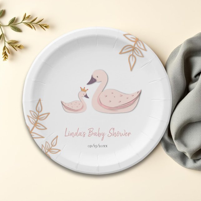 Plato De Papel Elegante cisne rosa con Baby Shower para bebé (Subido por el creador)
