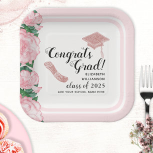 Plato De Papel Elegante Clase Rosa 2025 Felicitaciones Graduación