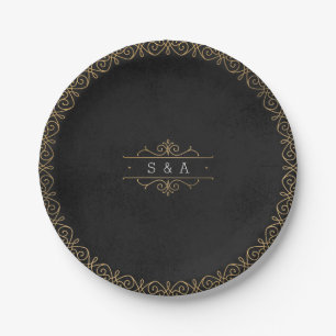 Plato De Papel Elegante clásico moderno monograma de boda vintage