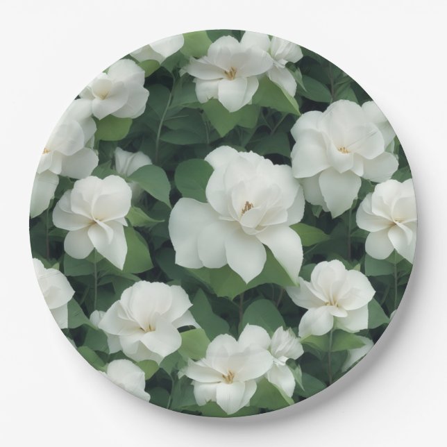 Plato De Papel Elegante clásico verde botánico floral (Anverso)