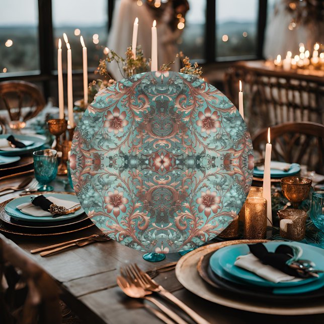 Plato De Papel Elegante cobre y floral formal turquesa (Subido por el creador)