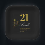 Plato De Papel Elegante cóctel Fiesta Black & Gold 21st Birthday<br><div class="desc">Elegante dorado y negro 21 cumpleaños Fiesta de copas de papel</div>