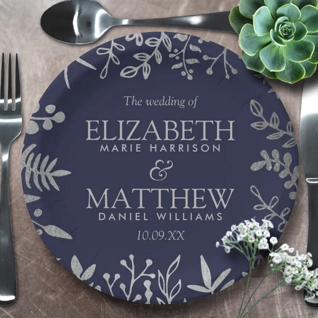 Plato De Papel Elegante colección de Bodas florales de la Marina  (Subido por el creador)