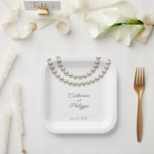 Plato De Papel Elegante collar de perlas