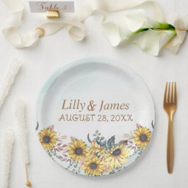 Plato De Papel Elegante color de agua amarillo Sunflower Sunny