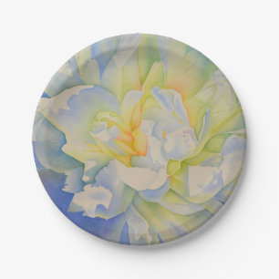 Plato De Papel Elegante color de agua floral de peonia amarilla b