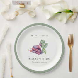 Plato De Papel Elegante color de agua uva Foliage Bridal Shower