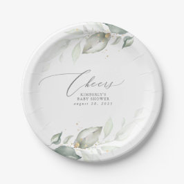 Plato De Papel Elegante color de agua verde Dreamy Baby Shower
