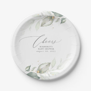 Plato De Papel Elegante color de agua verde Dreamy Baby Shower