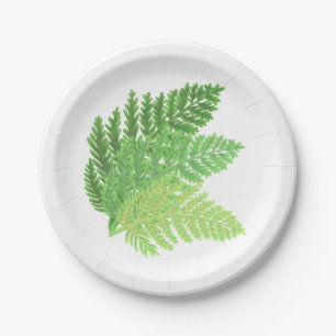 Plato De Papel Elegante color de agua verde helechos hojas de bos