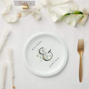 Plato De Papel Elegante color de agua verde pálido Boda de flores