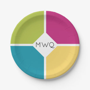 Plato De Papel Elegante COLORES DE VERANO Cuadranas Monograma