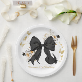 Plato De Papel Elegante Coquette Black Bow Wildflowers