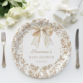 Plato De Papel Elegante Coquette Bow & Chinoiserie Baby Shower