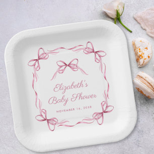Plato De Papel Elegante Coquette Bows Niña Rosa Ducha