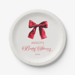 Plato De Papel Elegante Coquette Roja Bow Bridal Shower