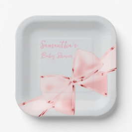 Plato De Papel Elegante Coquette Rosa Bow Chica Baby Shower Squar