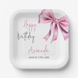 Plato De Papel Elegante Coquette Rosa Bow Sweet 16 Cumpleaños