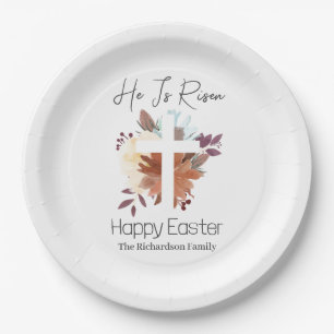 Plato De Papel Elegante Cruz cristiana de la caligrafía floral de