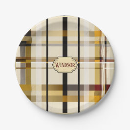 Plato De Papel Elegante Cuadro Moderno de Beige y Dorado