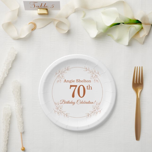 Plato De Papel Elegante Cumpleaños 70 Floral Botánico (Boda)