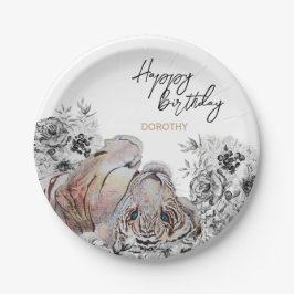 Plato De Papel Elegante cumpleaños botánico floral tigre