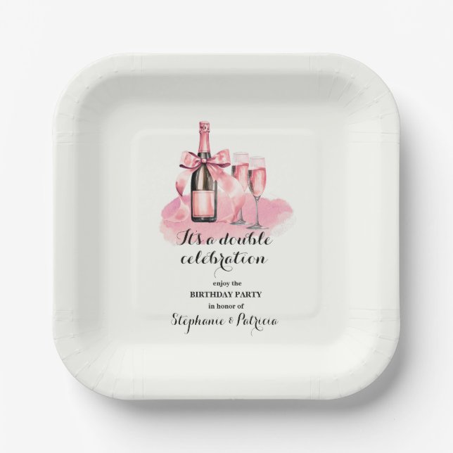 Plato De Papel Elegante cumpleaños conjunto de celebración doble  (Anverso)