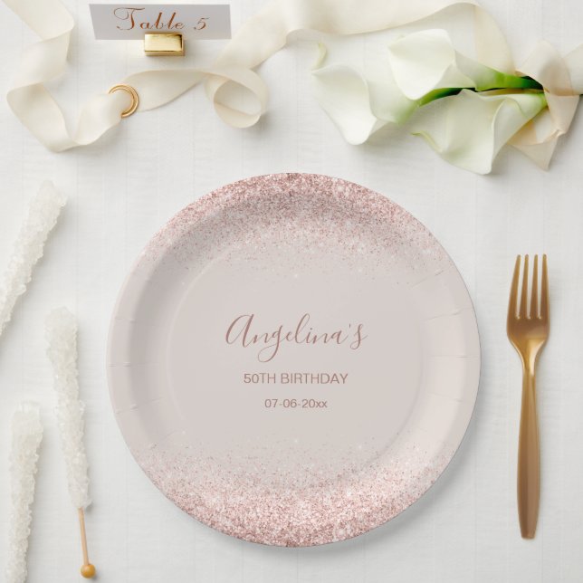 Plato De Papel Elegante cumpleaños de Rubor espumoso (Boda)
