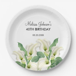 Plato De Papel Elegante cumpleaños floral de Calla blanca Lily