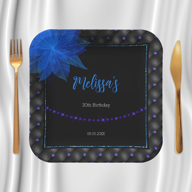 Plato De Papel Elegante cumpleaños negro y azul (Subido por el creador)