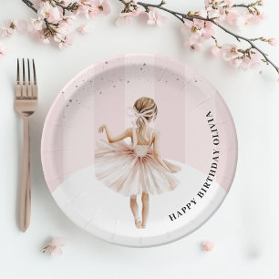 Plato De Papel Elegante cumpleaños rosado Ballerina